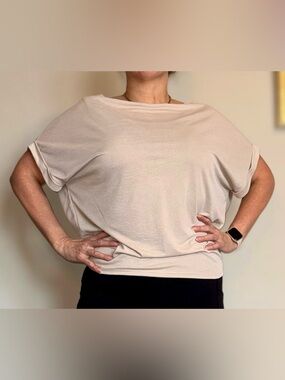 Relaxed Cream Dolman Boatneck Tunic Top